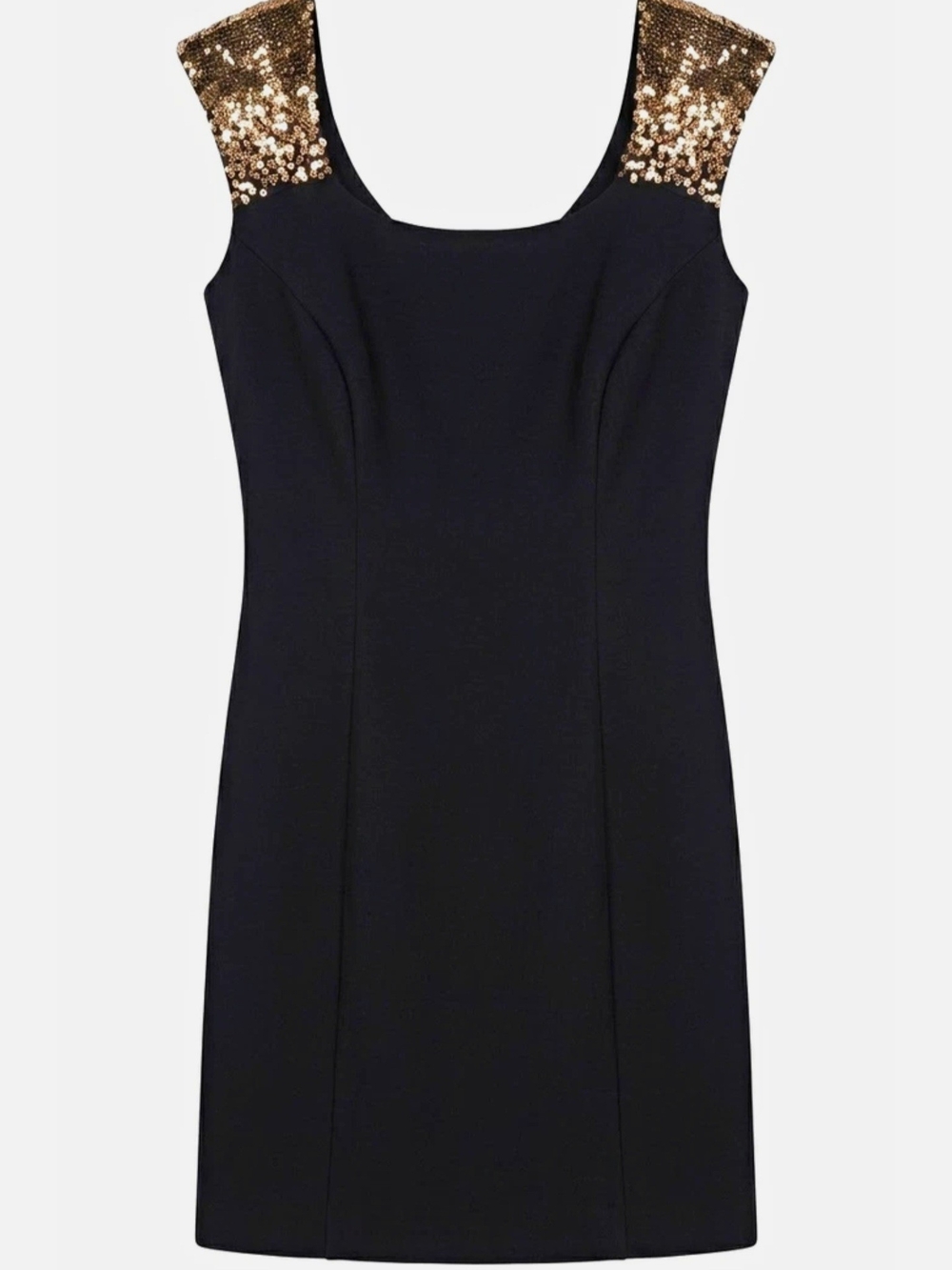 GUESS Black Mini Dress with Gold Sequin Shoulders